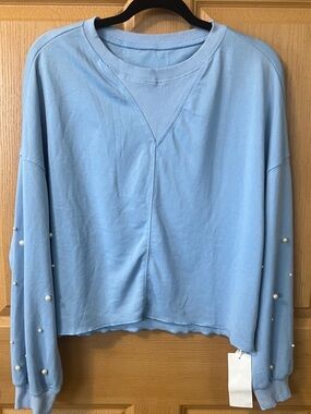 NWT Unique Sky Blue Pearl-Sleeve Women's Sweatshirt